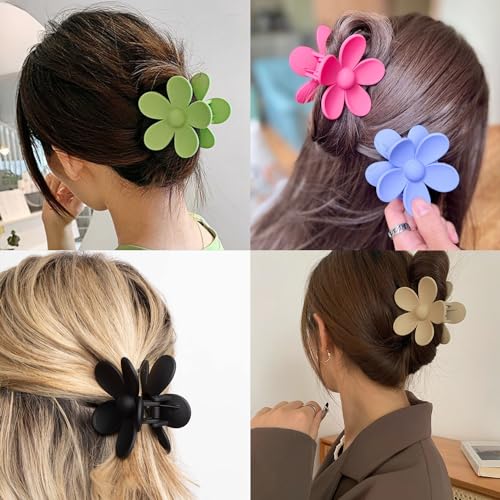 Flower Hair Clips, 8PCS Large Claw Clips for Women Thick Thin Hair, Big Cute Matte Hawaiian Flower Hair Claw Clips for Women Girls Styling Gifts 8 Colors - color: Color B:Bright Color