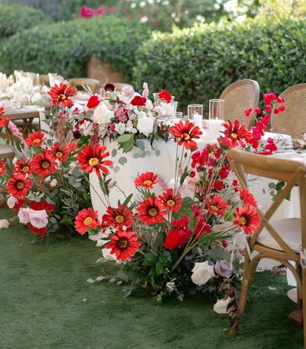 Red 36 Heads Artificial Daisies 6Pcs 29.52” Silk Daisies Flowers with Long Stem Fake Wild Flowers for Room Home Bath Outdoor Garden Party Aisle Arrangement(Red) - color: Red