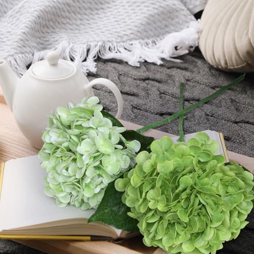 8pcs Hydrangea Artificial Flowers Green Silk Fake Flower Bouquets Faux Hydrangea with Stems for Home Table Centerpieces Wedding Party Decoration (Dark Green, Light Green, 8 PCS) - color: Dark Green, Light Green