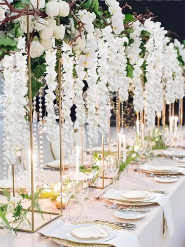 12PCS Ivory Wisteria Hanging Flowers 6.4FT Artificial Hanging Wisteria Flowers for Decoration for Wedding Arch, Backdrop, Garden Party Decor (Ivory) - color: Ivory