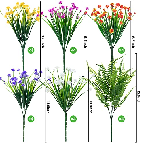 Ouddy Decor 48 Bundles Artificial Flowers for Outdoors UV Resistant Fake Plastic Plants Faux Boston Fern Greenery Stems for Spring Summer Indoor Garden Patio Window Box Kitchen Home Decor, Mixedcolor
