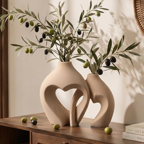 Brown Ceramic Flower Vases Home Decor Heart Shaped Vase Set of 2 Nordic Heart Shaped Vases, Minimalist Decorative Vase for Table Centerpiece Wedding Dining Living Room Office House Decoration - color: Brown