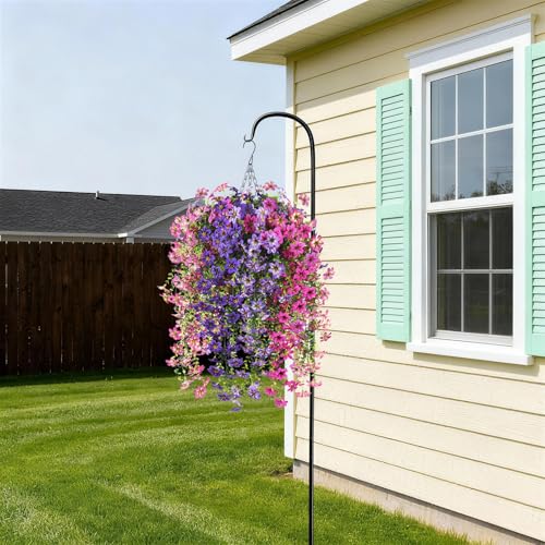 INQCMY Artificial Fake Hanging Plants Flowers Basket for Spring Outdoor Outside Decoration,UV Resistant Faux Silk Flower in Planter for Home Patio Porch Balcony Garden Yard Decor(Mixed Color) - color: Mixed Color3(2 Deep Purple,2 Light Purple,2 Deep Pink,