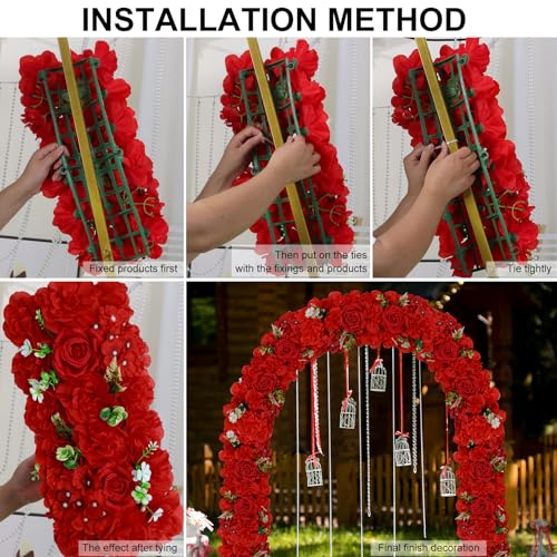 Wedding Arch Artificial Flowers - 6Pack Faux Floral Swags Silk Rose Realistic Arch Faux Hydrangea Row Arrangement for Christmas, Wedding Wall Reception Ceremony Welcome Sign Decoration -Red - color: Bright Red