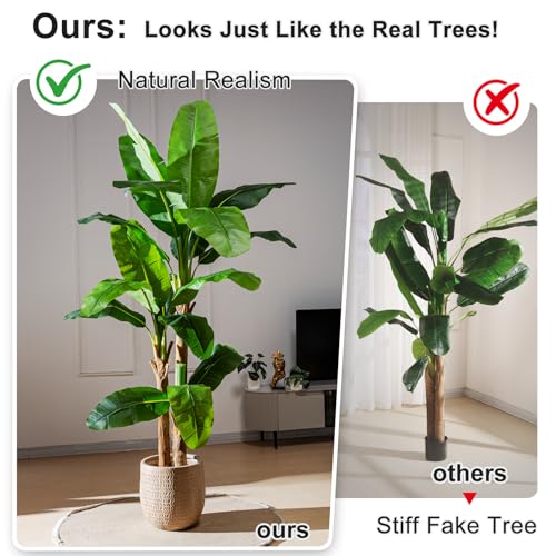Artificial Banana Tree 6ft, Faux Tropical Palm Tree Plant with Realistic Leaves, Low Maintenance Indoor Outdoor Decor for Home Office Porch, in Nursery Pot - size: 6ft