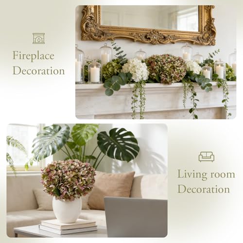 8PCS Lifelike Artificial Silk Hydrangea Flowers, Fake Hydrangea Flowers Bouquet with Stems, Full Faux Hydrangea for Home Decor Wedding Table Party Office Decor(Dusty Green1) - color: Small-dusty Green