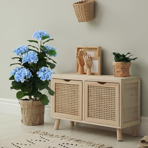 31" Large Artificial Blue Hydrangea Floor Plant, Realistic Faux Silk Floral Arrangement in Black Pot, UV Resistant Tall Outdoor Decorative Flowers for Porch, Patio, Office & Home Entrance - color: Blue
