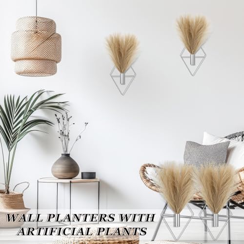 Canlierr 2 Pieces Boho Wall Decor Hanging Planters with Artificial Plants Metal Hanging Vase Indoor Plants Holder Modern Wall Art for Bathroom Bedroom Living Room Decor, Silver, Pampas Grass - color: Silver, size: Pampas Grass