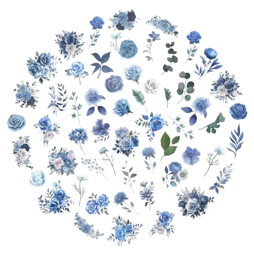 100 Pcs Blue Flower Stickers, Wildflower Stickers for Scrapbooking Junk Journal Card Making Collage Notebook Diary Planner Letter Envelope Water Bottle Phone Case Craft Decoration (Blue) - color: Blue