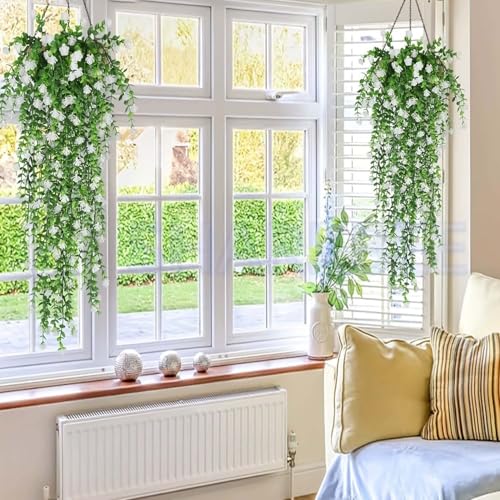 76cm Artificial Eucalyptus Flower Rattan Green Fake Plant Lvy DIY for Indoor Outdoor Wall House Weddings Patios Porches Decor (White) - color: White