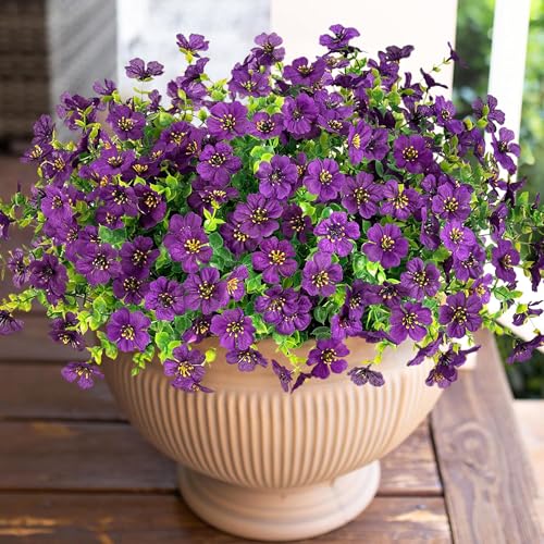 HyeFlora Artificial Flowers for Outdoor Indoor Garden Home Decoration, Faux Flower Daisy with Eucalyptus Leaves Fake Plants Greenery Boxwood Porch Patio, 12 Bundles (Purple 2) - color: Purple 2