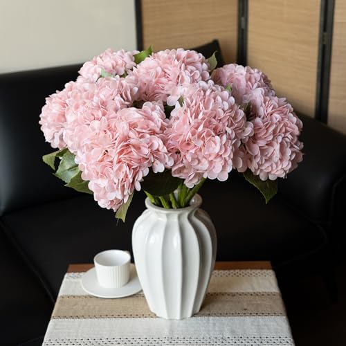 DUYONE 22" Real Soft Touch Hydrangea Artificial Flowers Realistic,Large Long Stem Fake Flowers Full Latex Faux,Wedding Bouquet,Party Home Decor,Garden Office Room Table Centerpieces White 2 Pink 2 - color: 2 Pink & 2 White, size: 4Pcs