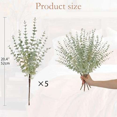 GnFlus 5 Pcs Artificial Eucalyptus Stems Fall Eucalyptus Leaves Autumn Leaf Branches Fall Decorations with Foam Fall Leaves for Home Floral Arrangement Autumn Festival Thanksgiving Decor Green - color: Light Green
