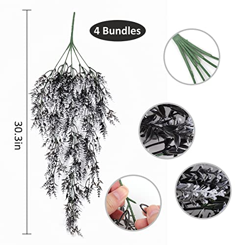RECUTMS Black Artificial Hanging Lavender Plants, 4 Pcs 30.3 Inch Fake UV Resistant Plastic Greenery for Outdoor Home Room Garden Wedding Arch Farmhouse Porch Gothic Halloween Wall Party Indoor Decor - color: Blackwhite