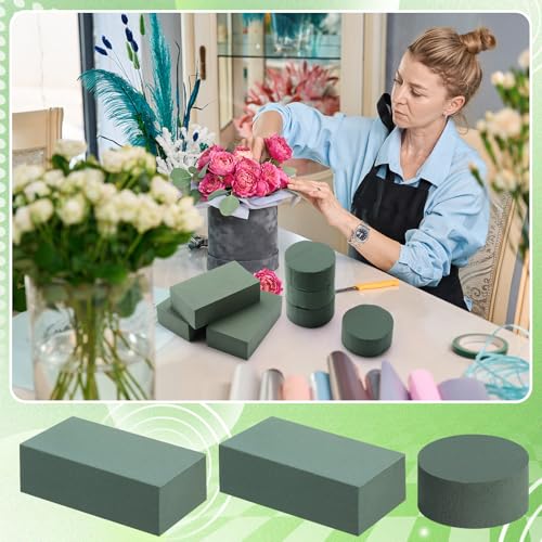 Baderke 30 Pack Floral Foam Blocks Round & Block Foam Set Green Wet & Dry Flower Blocks for Fresh & Artificial Flower Arrangement Florist Supplies for DIY Arts Crafts & Weddings