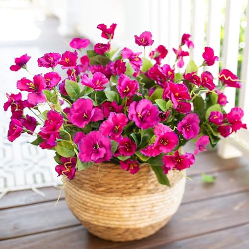 Hoppwodd Hibiscus Artificial Flowers for Outdoors Spring Decoration, 6 Bundles Faux Silk Flowers UV Resistant Look Real Artificial Tropical Flower Fake Plants for Outside Planter Porch Patio, Fuchsia - color: Fuchsia