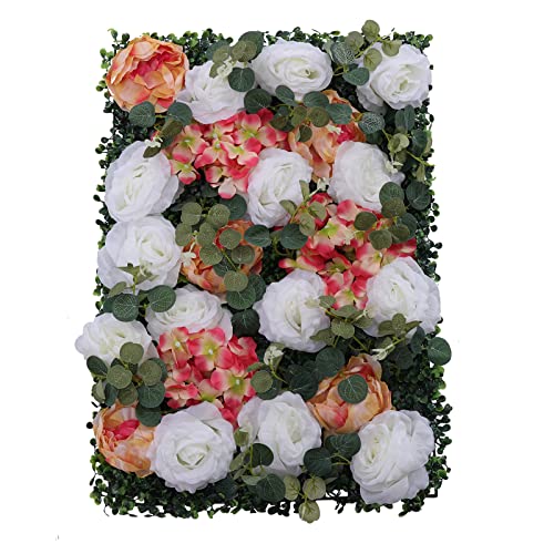 Artificial Flower Panels for Wall Decoration, 6 Pcs Fake Rose Flower Peony Eucalyptus Wall Mat Rose Wall Backdrop Flower Wall Panel for Wedding Party 24" X 16" (White)… - color: 6 Pcs White