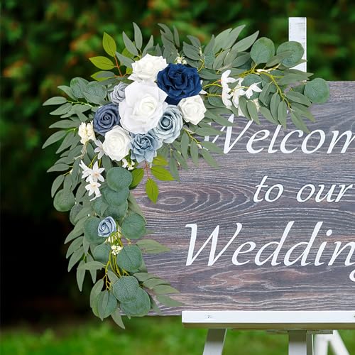 Wedding Arch Flowers (Pack of 2), Artificial Dusty Blue Flowers Faux Flower Swag Welcome Sign Floral Arrangements for Wedding Ceremony Reception Party Home Decor - color: Blue