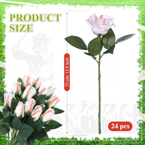 Suhine 12 Pcs Artificial Baseball Rose Flowers Sports Party Favors Bulk for Birthday Graduation Wedding Party Decorations Table Centerpieces Game Prizes Senior Night Gifts (Baseball Color, Large) - color: Baseball Color, size: Large