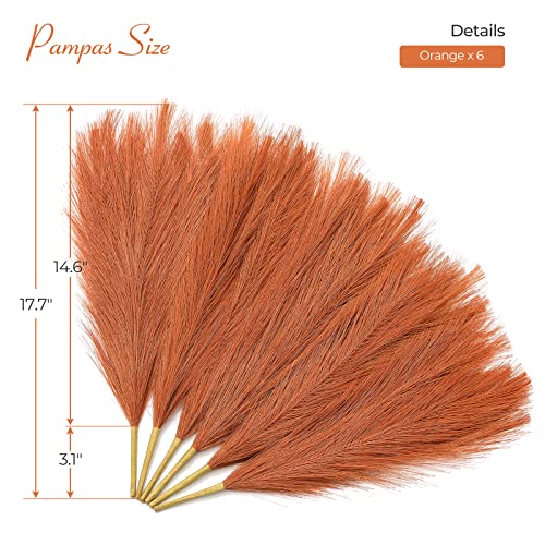 Serwalin Pampas Grass Decor 17.7 Inch 6 Pcs Orange Pampas Grass, Faux Burnt Orange Pampas Fall Boho Decor, Wedding Party Table Centerpieces Rust Home Decor Pampas Floral Arrangement - color: Orange, size: 17 Inch 6 Pcs