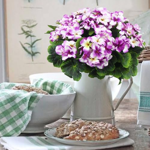 2 Pcs Artificial Geraniums for Outdoors Silk Cemetery Flowers Faux Geraniums Flowers for Planter Outdoor Garden Patio Grave Cemetary Vase Centerpiece Indoor Porch Decor Gradient Purple - color: Purple