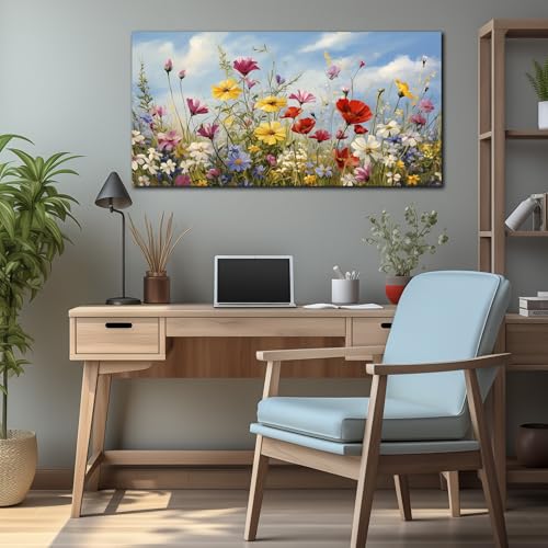 Flower Wall Art for Bedroom Teen Girl Colorful Artwork for Wall Floral Wall Decor for Living Room Ready to Hang 20 x 40 Inch - color: Yellow Red White, size: 40"L x 20"W