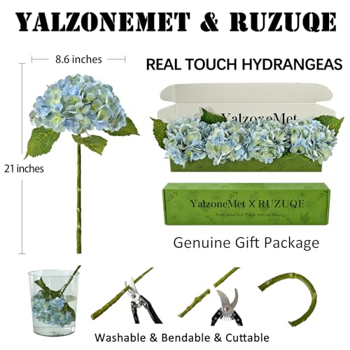 YalzoneMet 4Pcs Light Blue-Green Real Touch Hydrangea Artificial Flowers 21'' Faux Latex Hydrangea Flowers for Wedding Table Centerpieces Fake Flowers for Party Home Kitchen Living Room Decor - color: Light Blue-green