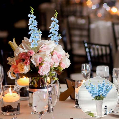 10 Pcs Delphinium Artificial Flowers for Decoration, 33.86 Inch Long Stem Larkspur Fake Flowers Light Blue Faux Silk Bouquets for Tall Vase Wedding Home Decor Floral Arrangements(Light blue) - color: Light Blue, size: 33.86 inch