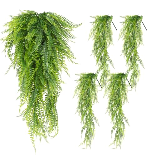 RECUTMS Artificial Hanging Plants 4 Pcs Ferns Plants Large Faux Artificial Hanging Plants Wall Plants Fake Ivy Room Decor Home Garden Wedding Party Indoor Outdoor Decorations(Green) - color: Green-4pcs
