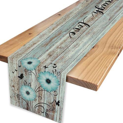 Daisy Floral Table Runner, Rustic Blue Wild Flowers Floral Wooden Boho Butterfly Spring Coffee Table Center Decor for Family Kitchen Outdoor Farmhouse Holiday Party Table Decorations, 13"x36" - color: Daisy-1, size: 13“ X 36"