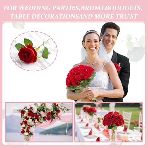 Cliselda 72pcs Red Roses Artificial Flower in Bulk, Realistic Velvet Silk Faux Roses for Wedding Centerpieces, Bridal Bouquets, Home Decor, Anniversary, Valentine's Day Gifts, Mother's Day Decorations - color: Red