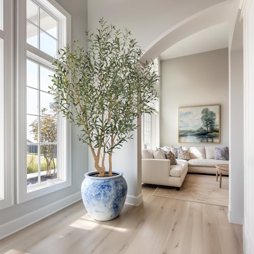 Nafresh Majestic Faux Olive Tree 7 feet – Artificial Olive Tree Indoor & Outdoor with Lifelike Leaves & Textured Branches for Living Room, Office, Entryway,Patio - size: 7ft