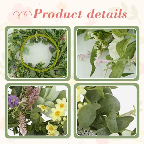 YNYLCHMX 20" Spring Summer Wreaths for Front Door, Artificial Floral Wreath with Multi-Colored Flower & Green Eucalyptus Leaves, Green Foliage Wreath for Wall Window Farmhouse Party Holiday Home Decor - color: Flower & Eucalyptus