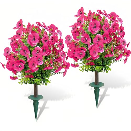 Outdoor Artificial Simulated Trees 2-Piece Set, UV-Resistant Simulated Boxwood Fake Shrubs with Ground Stakes for Outdoor Porch & Garden Decoration (Phalaenopsis Rose Red) - color: Phalaenopsis Rose Red