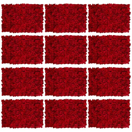 Flower Wall Panel Backdrop: 12 Pcs 24 x 16 Inch Red Artificial Hydrangea Floral Panels - color: Red, size: 12 PCS