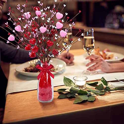 Valentine’s Day Gifts, Artificial Red Berry Flower Stems Heart Shaped Berry Picks 4 Pcs for Valentine’s Day, Mother’s Day Chrismas, Wedding, Propose(NO VASE) - color: Pink and Red