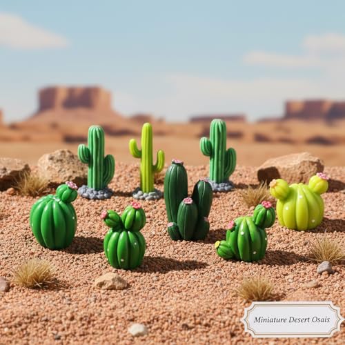 Mini Cactus, 34 Piece Small Cactus Decor Collection with Desert Theme, Resin Figurines for Home and Office Decoration, Miniature Garden Arrangement Decorations
