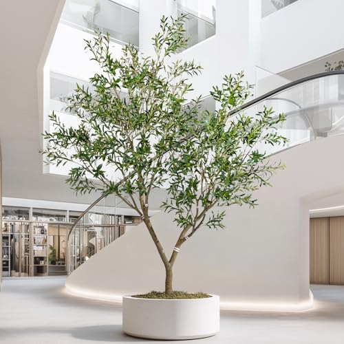 10ft Faux Olive Tree with White Pot & Moss, Artificial Olive Tree Indoor Outdoor, PE/PVC Leaves, Realistic Resin Trunk Large Fake Olive Tree Artificial Plants Indoor, Faux Plants Indoor for Home Decor - size: 10ft