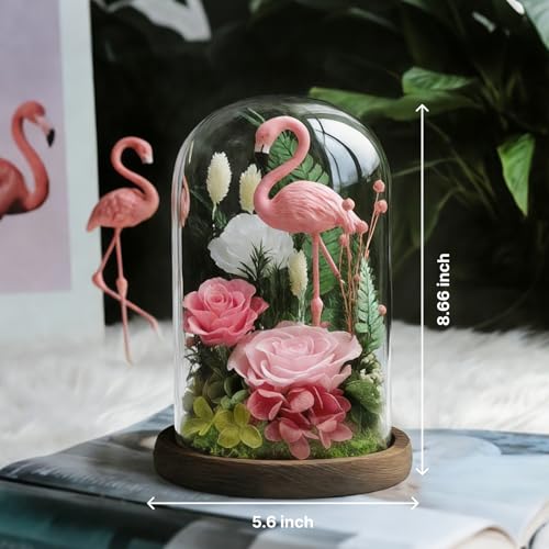 Eternal Flowers with Flamingo-Big Flower Big Love- Graduation Flowers Gifts for Daughter Wife Mom-Forever Flower in Glass Dome-Flowers for Delivery Prime on Anniversary Valentines Birthday (Pink) - color: Pink