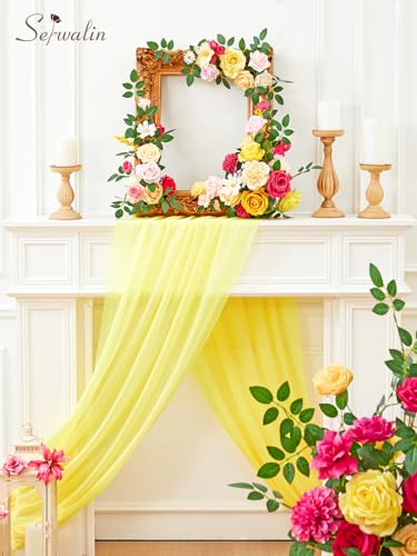 Serwalin Artificial Hot Pink & Yellow Flowers, Magenta Silk Fake Flowers, Faux Flowers for DIY Wedding Bouquets Cake Decoration Baby Shower Centerpieces Floral Arrangements Party Decor - color: A Hot Pink & Yellow, size: 1 Box