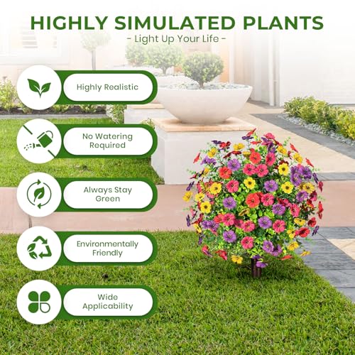 ICX 23.6" Artificial Boxwood Topiary Ball Trees with Flowers Set of 2 | Outdoors Fake UV Resistant Plants Faux Eucalyptus Shrubs Bushes for Porch Patio Garden (Mixed Color) - color: Mix