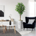 Artificial Tree in Abstract Ink Planter, Fake Ficus Silk Tree for Indoor and Outdoor Home Decoration - 75" Overall Tall (Plant Pot Plus Tree) - style: Ficus Tree