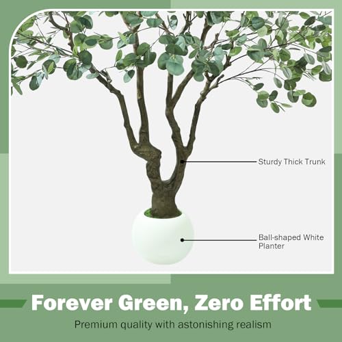Caxchiling Large Artificial Eucalyptus Tree 8FT, Fake Tree for Indoor Outdoor, Lifelike Tall Floor Plants with Heavy Trunk and Ball-Shaped Pot, Home Office Decor Living Room Bedroom Doorway Hallway - color: Eucalyptus, size: 8ft