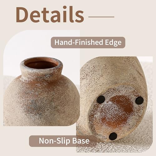 Ceramic Rustic Flower Vase, 6.3 Inch Pottery Modern Vase for Shelf, Tabletop, Vintage Farmhouse Home Decor for Coffee Table, Living Room, Mantle, Fireplace, Entryway - color: Rust 6.3 Inch
