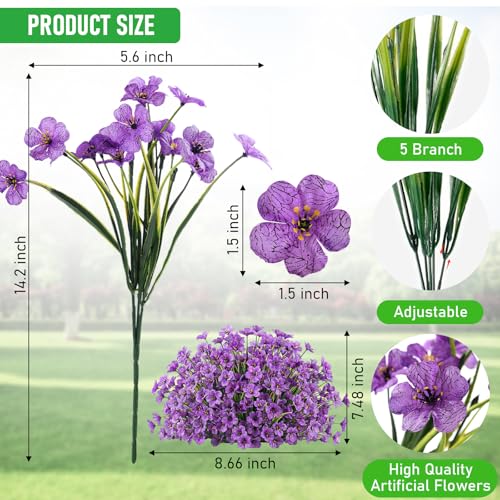 22 Bundles Artificial Flowers Outdoor, Faux Flowers UV Resistant with Plastic Plants, Faux Silk Flowers for Outdoors Outside Front Porch Hanging Planter Window Box Garden Decoration - color: Purple, size: 22 Bundles