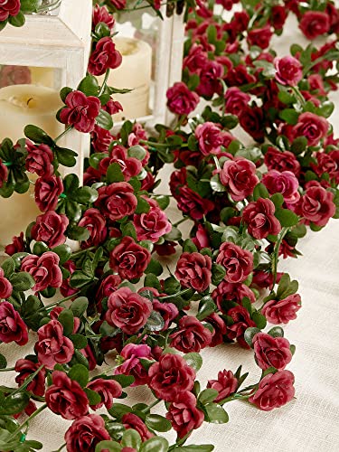 PARTY JOY 8pcs 65.6Ft Flower Garland, Fake Rose Vine Artificial Flowers Hanging Rose Ivy Garland for Room Wall Decor Hanging Baskets Wedding Arch Garden Background Decor - color: 8pc-wine Red, size: 8PC