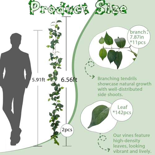 ucky 2Pack Artificial Ivy Artificial Vines Artificial Plants 12FT Fake Hanging Plants Silk for Garden Terrace Beach Party Decoration Wedding Decoration - color: Scindapsus Vines