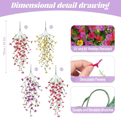8 PCS Fake Artificial Hanging Flowers for Outdoors Decoration, Faux UV Resistant Artificial Outdoor Flowers, Fake Plants Look Real Daisy No Fade Spring Decor for Porch Home Patio Balcony and Yard - color: Hanging Flower (4 Multicolor)