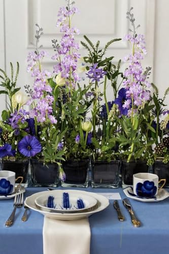 IPOPU Purple Fake Flowers 9pcs Delphinium Artificial Flowers with Clematis Greenery Stems 33.5" Bluebonnet Flowers Larkspur Snapdragon Tall Fake Flowers for Home Bridal Shower Party Decor (Purple) - color: Purple