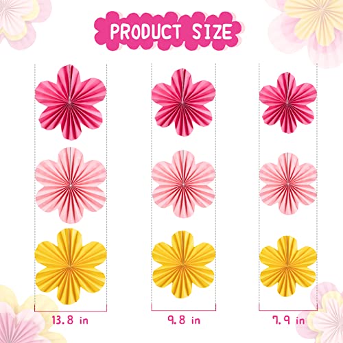 Easy Joy Paper Flowers Decorations for Wall Paper Fans Classroom Decoration Paper Floral Backdrop Decor Paper Fans Decoration Hanging Paper Fans Pink Flower Wall Decor, Set of 9 - color: Flower-1